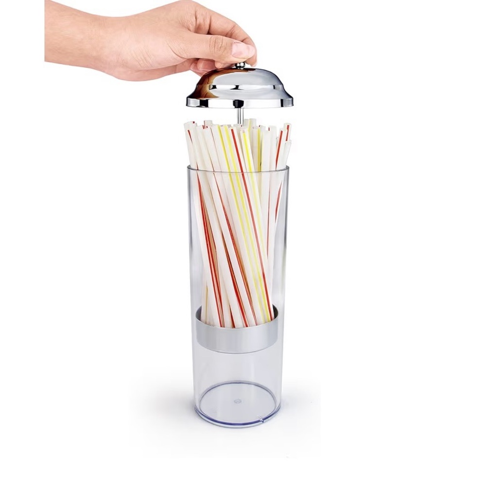 Foodservice Stainless Steel Straw
Dispenser, 3.5-Inch by 10.6-Inch, Clear